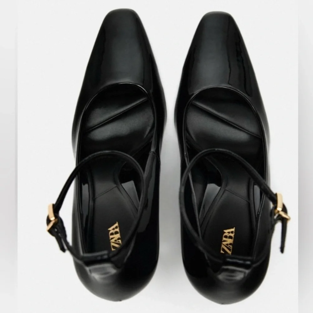 ZARA Patent Heels With Ankle Strap black color size 39
